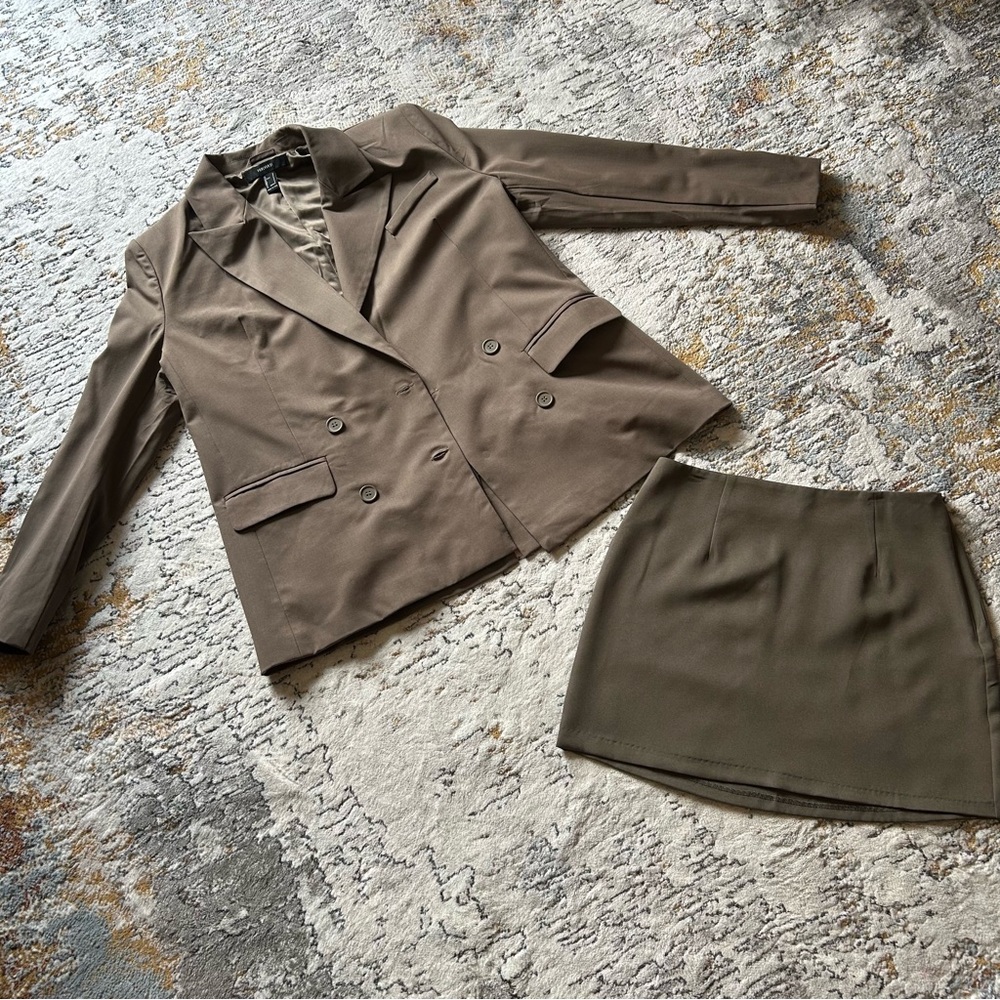 Forever 21 Taupe Skirt & Blazer Set S